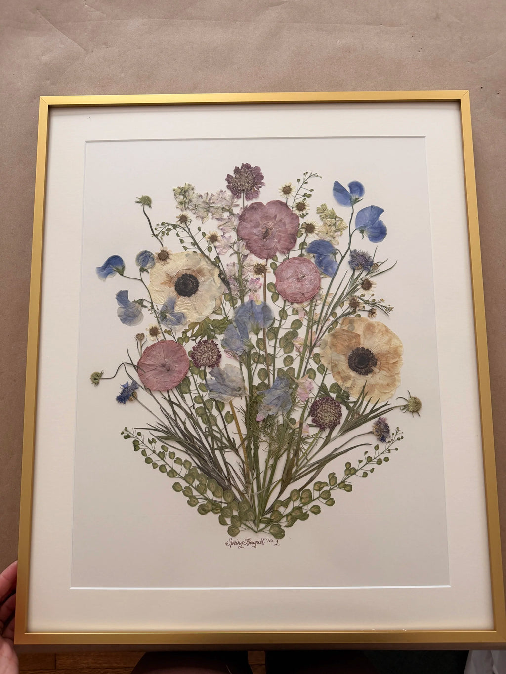 20x24 Framed + Matted Preserved Bouquet (from original fresh bouquet) with Thin Modern Metal Frame