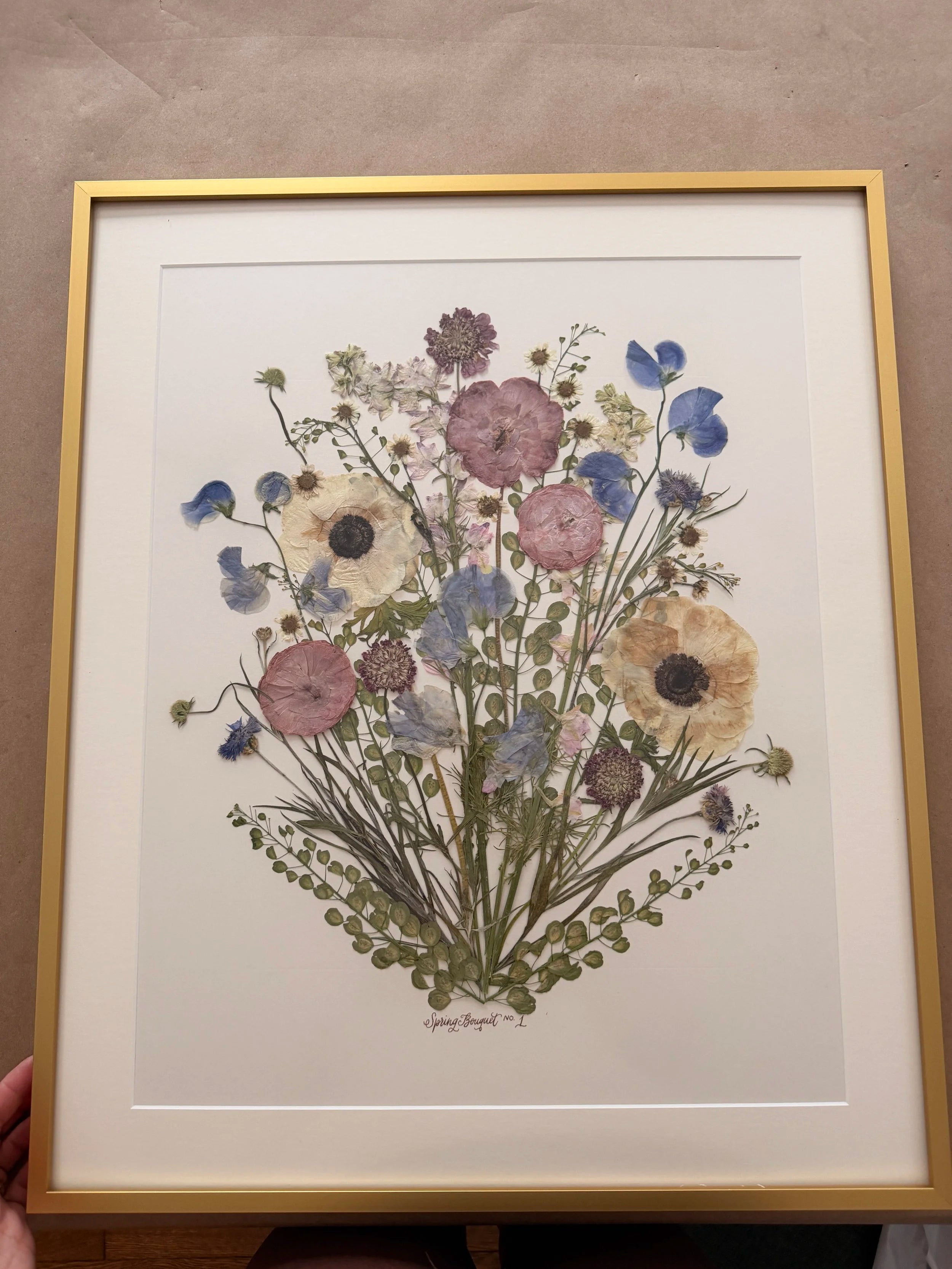20x24 Framed + Matted Preserved Bouquet (from original fresh bouquet) with Thin Modern Metal Frame