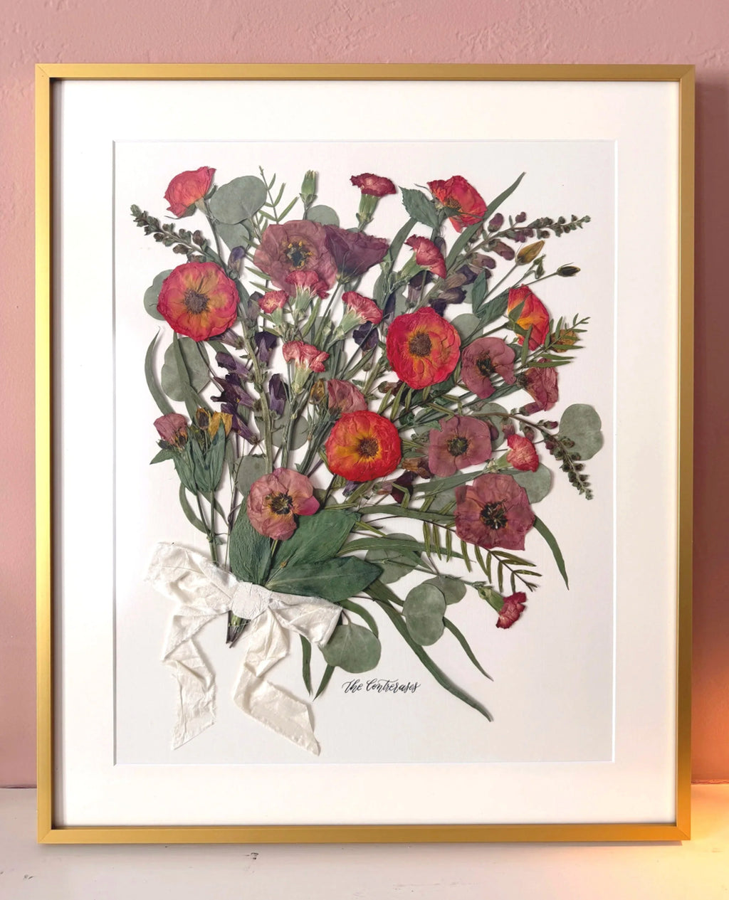 20x24 Framed + Matted Preserved Bouquet (from original fresh bouquet) with Thin Modern Metal Frame