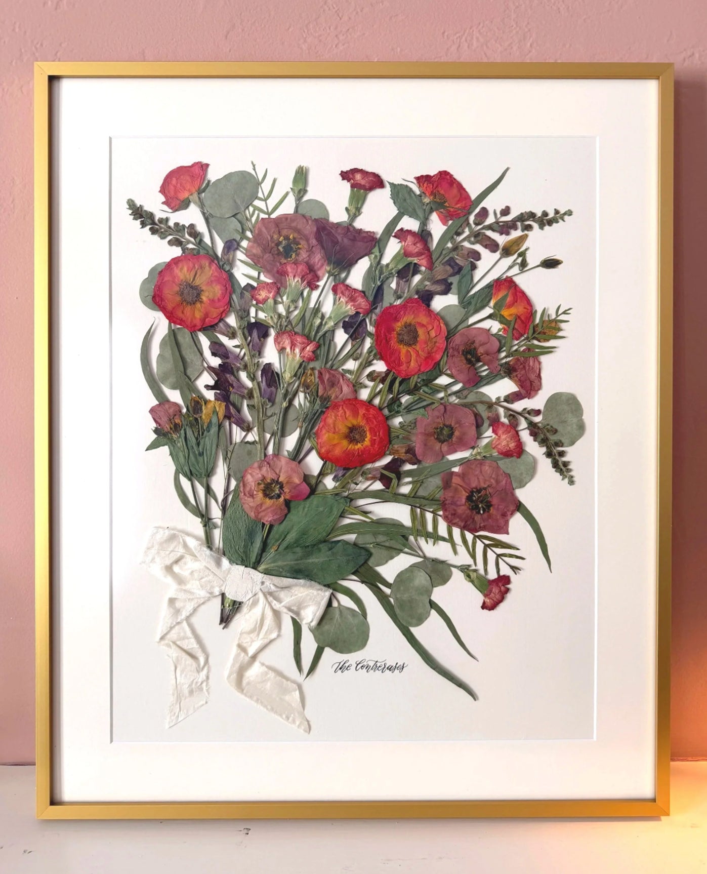 20x24 Framed + Matted Preserved Bouquet (from original fresh bouquet) with Thin Modern Metal Frame