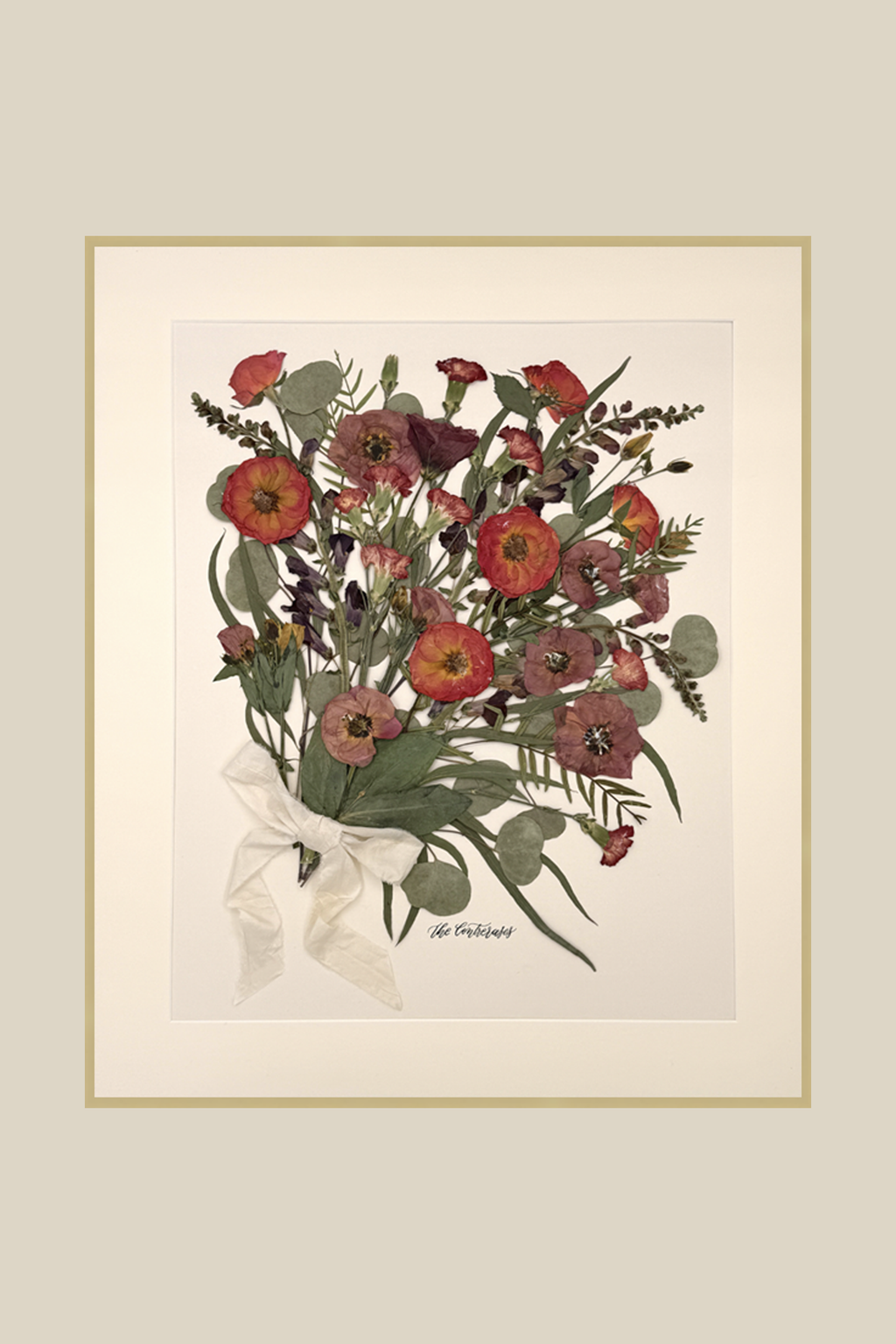 20x24 Framed + Matted Preserved Bouquet (from photo) Portrait Orientation with Metal Frame