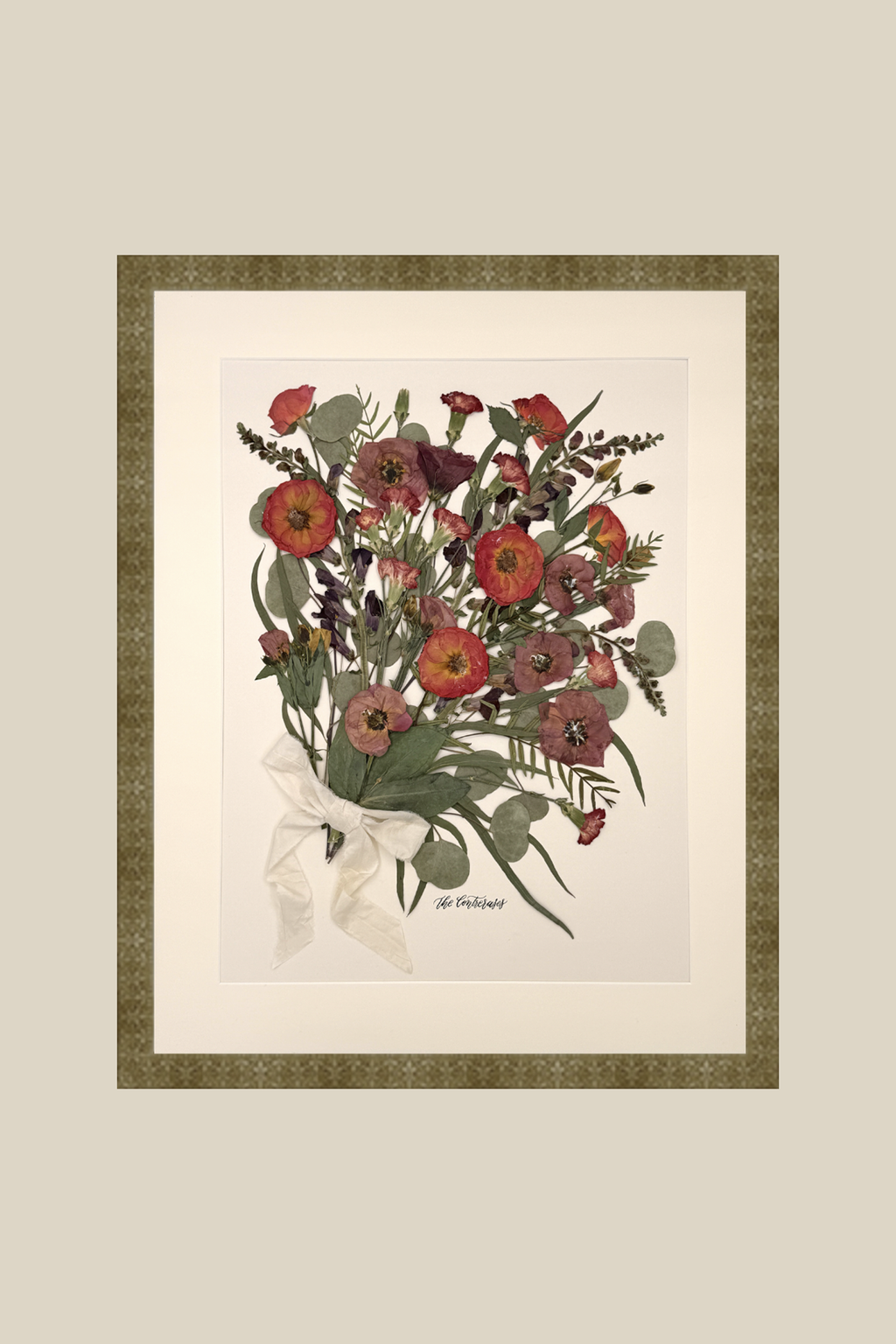 20x24 Framed + Matted Preserved Bouquet (from original fresh flower bouquet) Portrait Orientation with Wood Frame