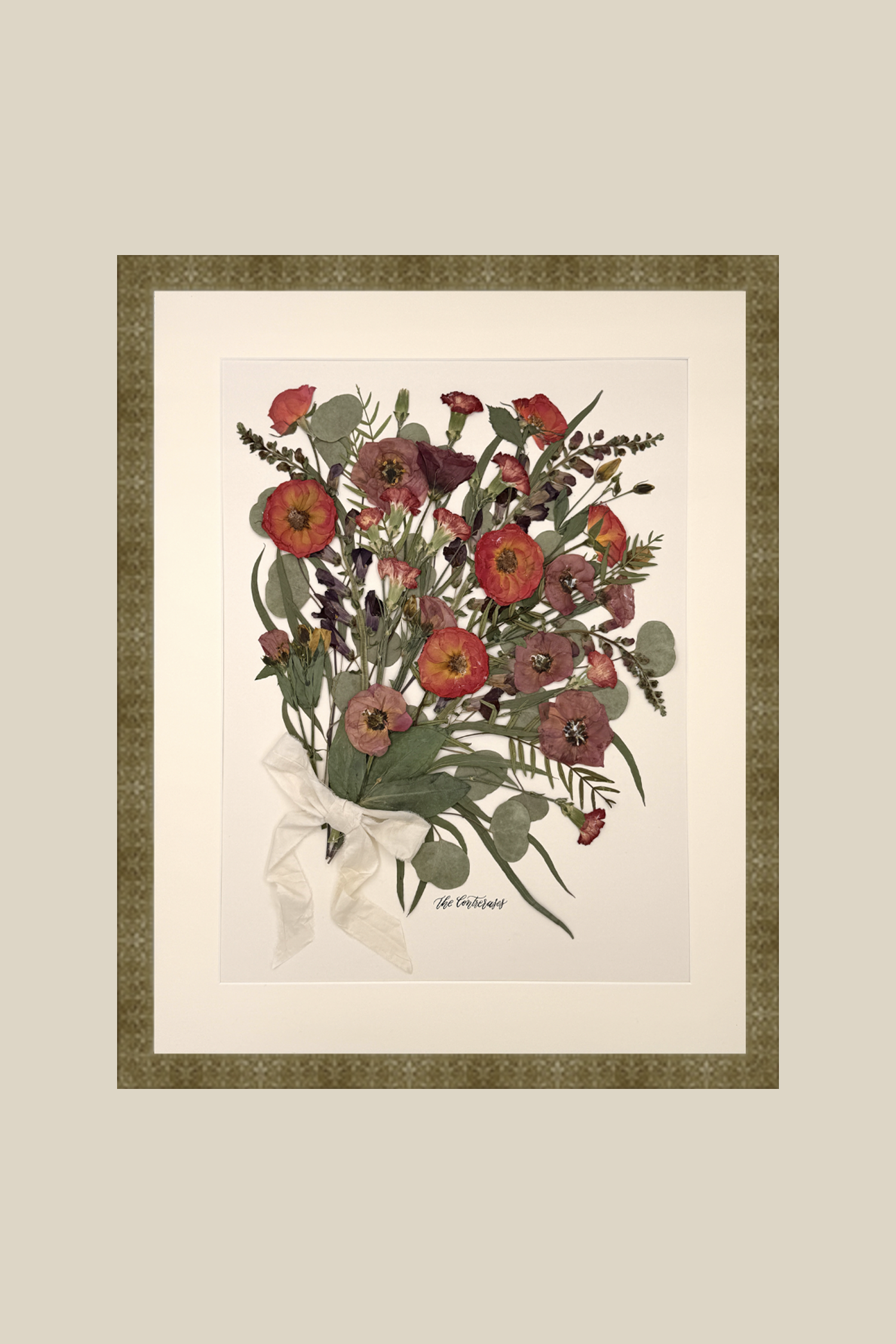 20x24 Framed + Matted Preserved Bouquet (from photo) Portrait Orientation with Wood Frame