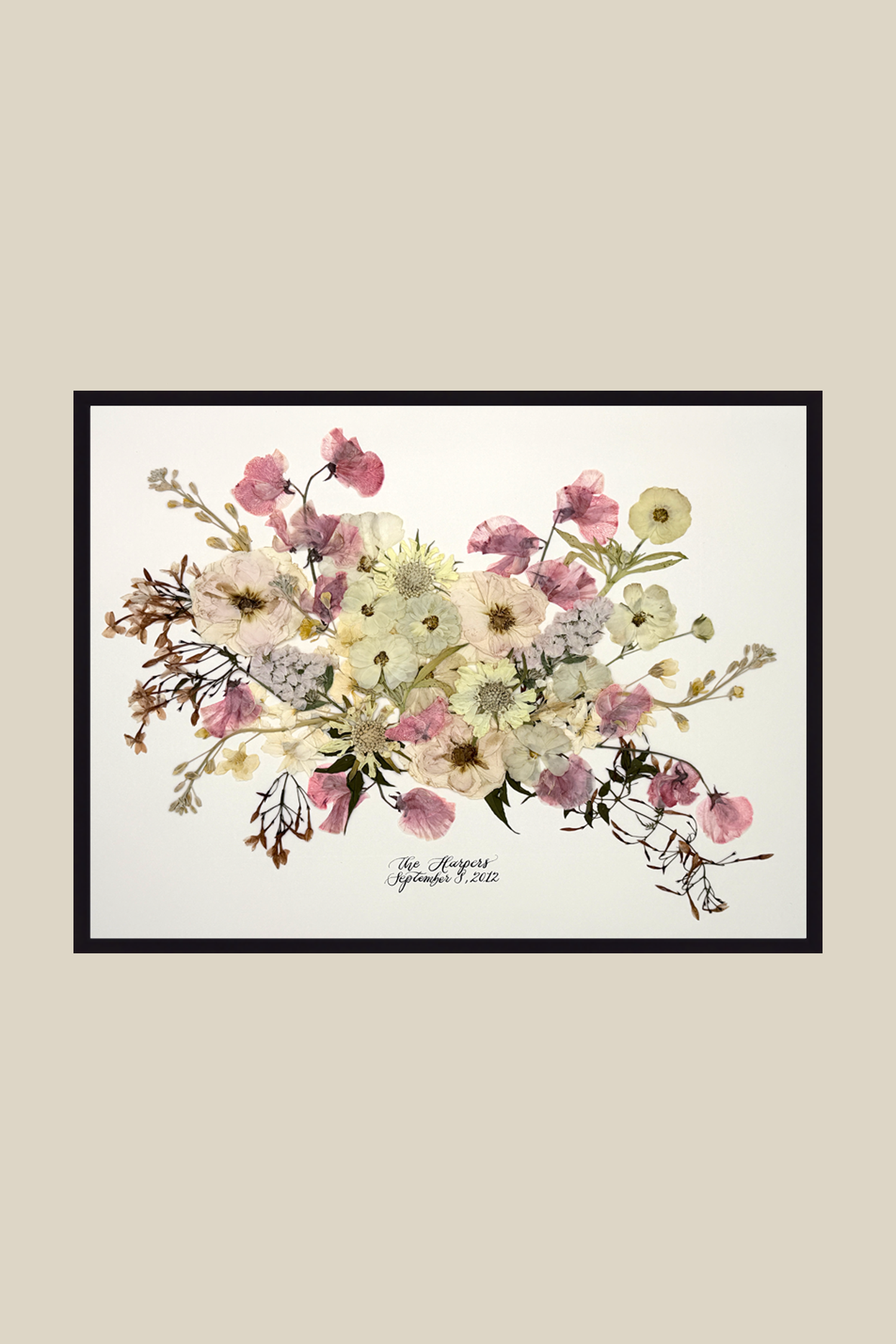 16x20 Framed Preserved Bouquet (from original fresh bouquet) Landscape Orientation with Thin Modern Metal Frame