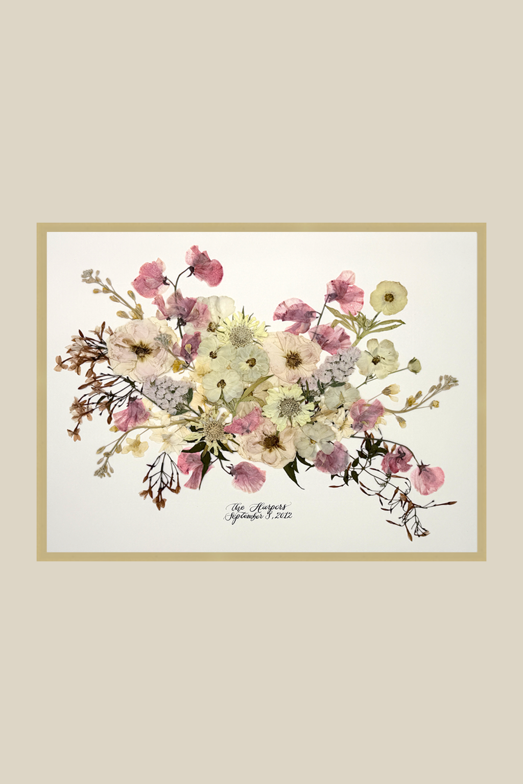 16x20 Framed Preserved Bouquet (from original fresh bouquet) Landscape Orientation with Thin Modern Metal Frame