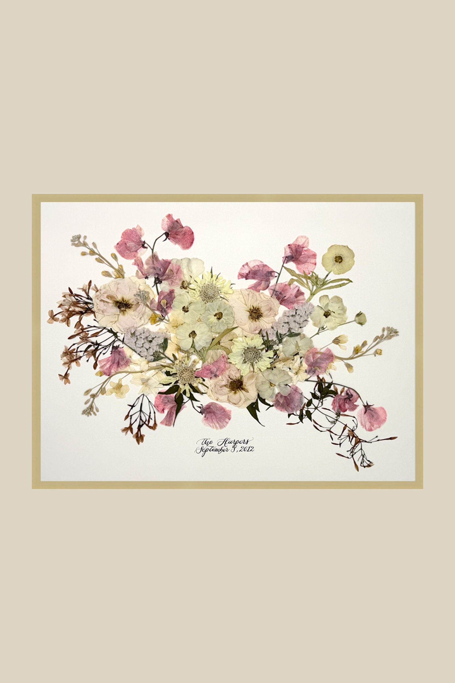 16x20 Framed Preserved Bouquet (from original fresh bouquet) Landscape Orientation with Thin Modern Metal Frame