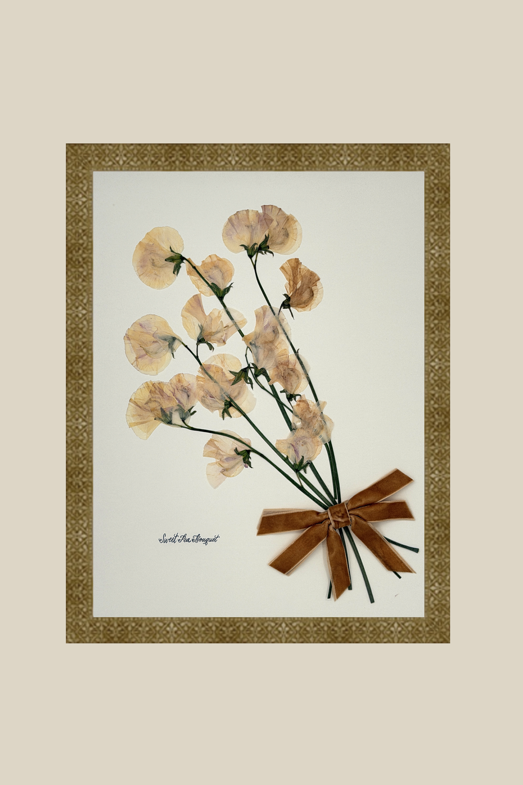Sweet Pea Bouquet with Bow on Ivory