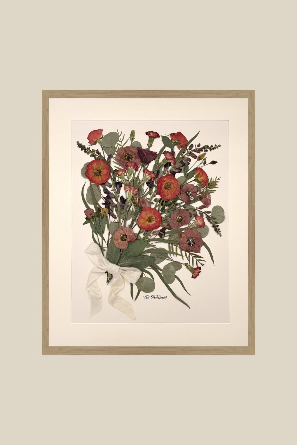 20x24 Framed + Matted Preserved Bouquet (from original fresh flower bouquet) Portrait Orientation with Wood Frame